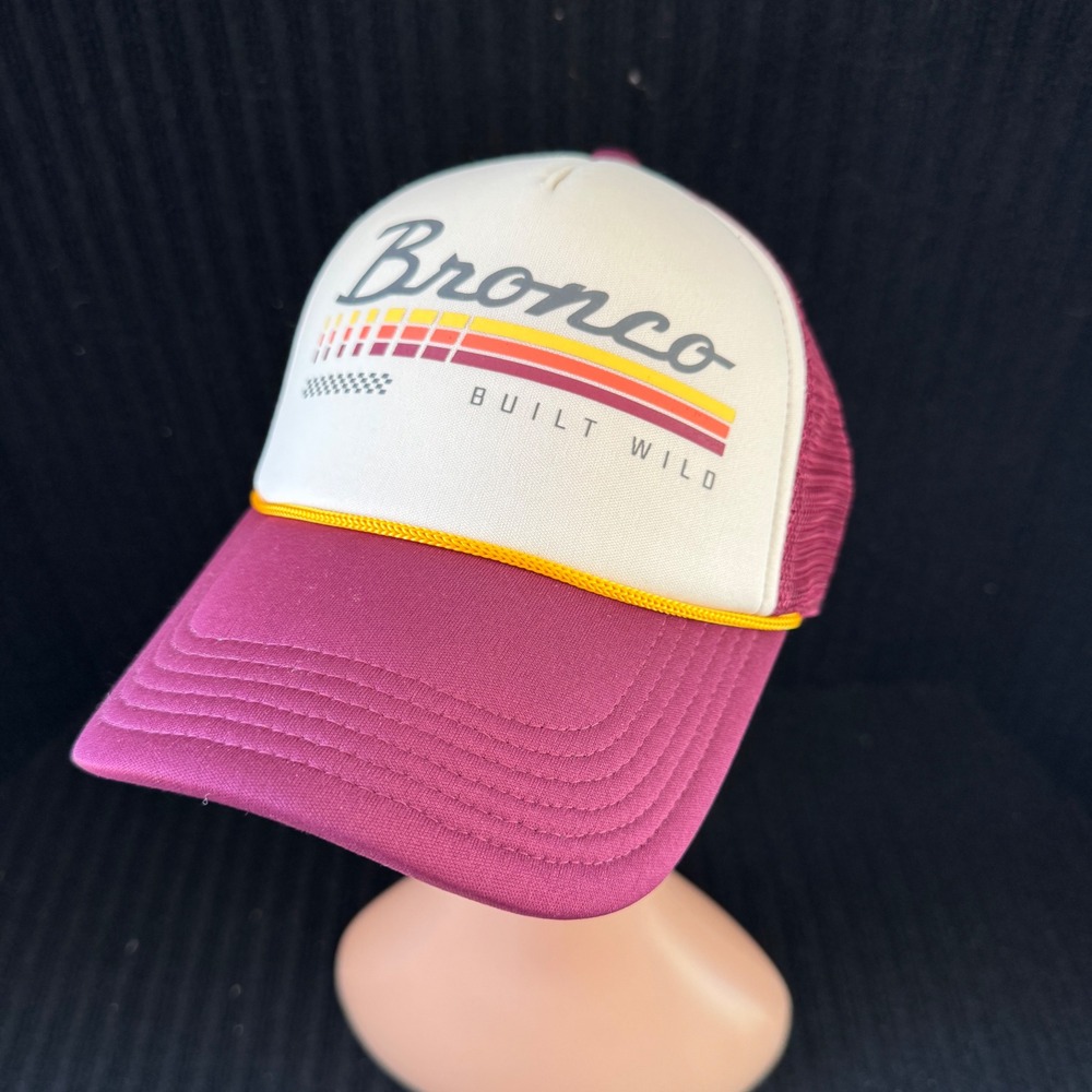 Ford Bronco Built Wild Retro Mesh Back Trucker Hat Maroon White OSFM